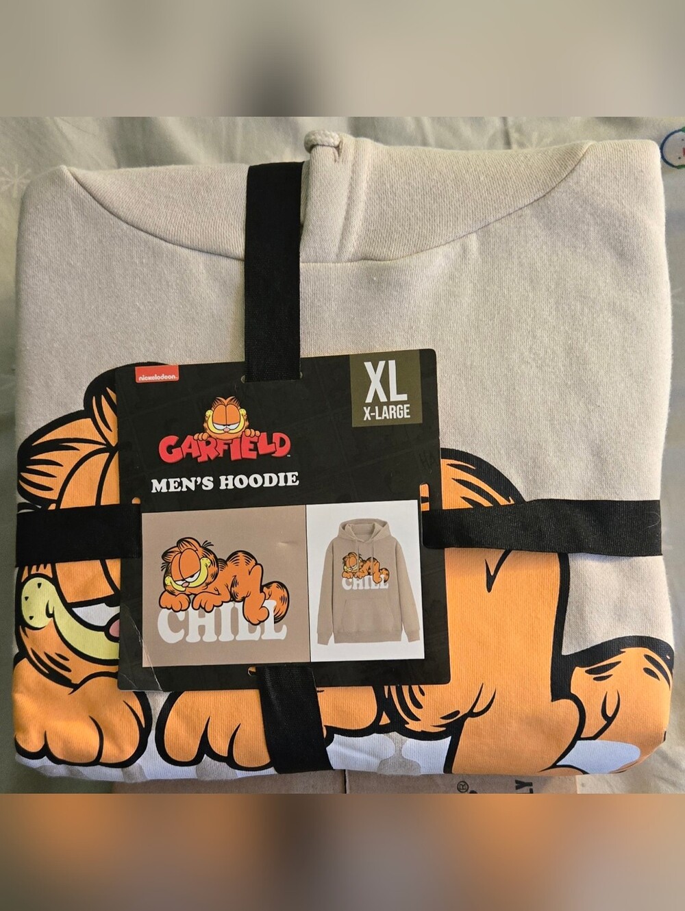 Garfield Men's Hoodie XL - Beige with Orange Graphic